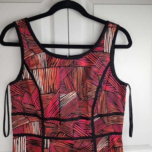 Calvin Klein Sheath Dress Cocktail Pencil Pink Orange Red Abstract Size 8 - Picture 7 of 16